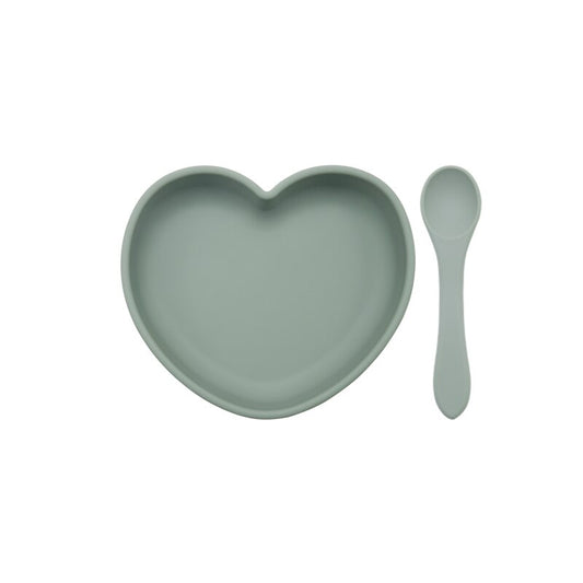 Adore-a-Meal Heart Plate & Spoon - Sage