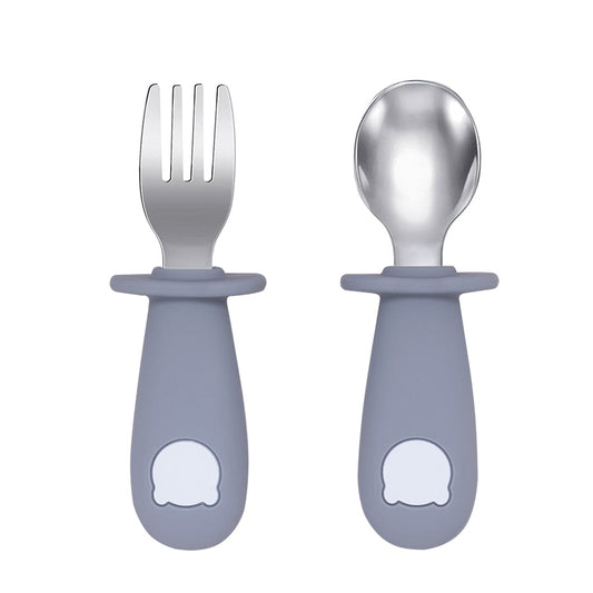 MiniMunch™ Cutlery Set with Silicone Handles - Grey