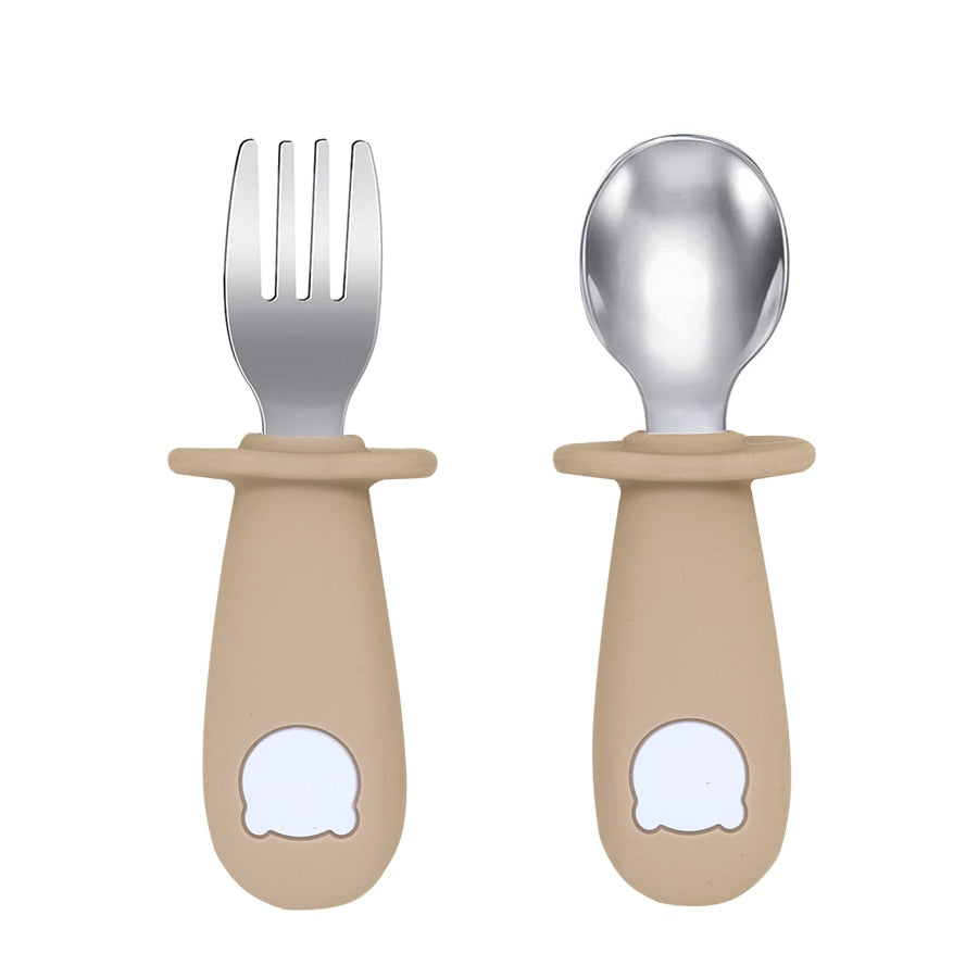 MiniMunch™ Cutlery Set with Silicone Handles - Taupe