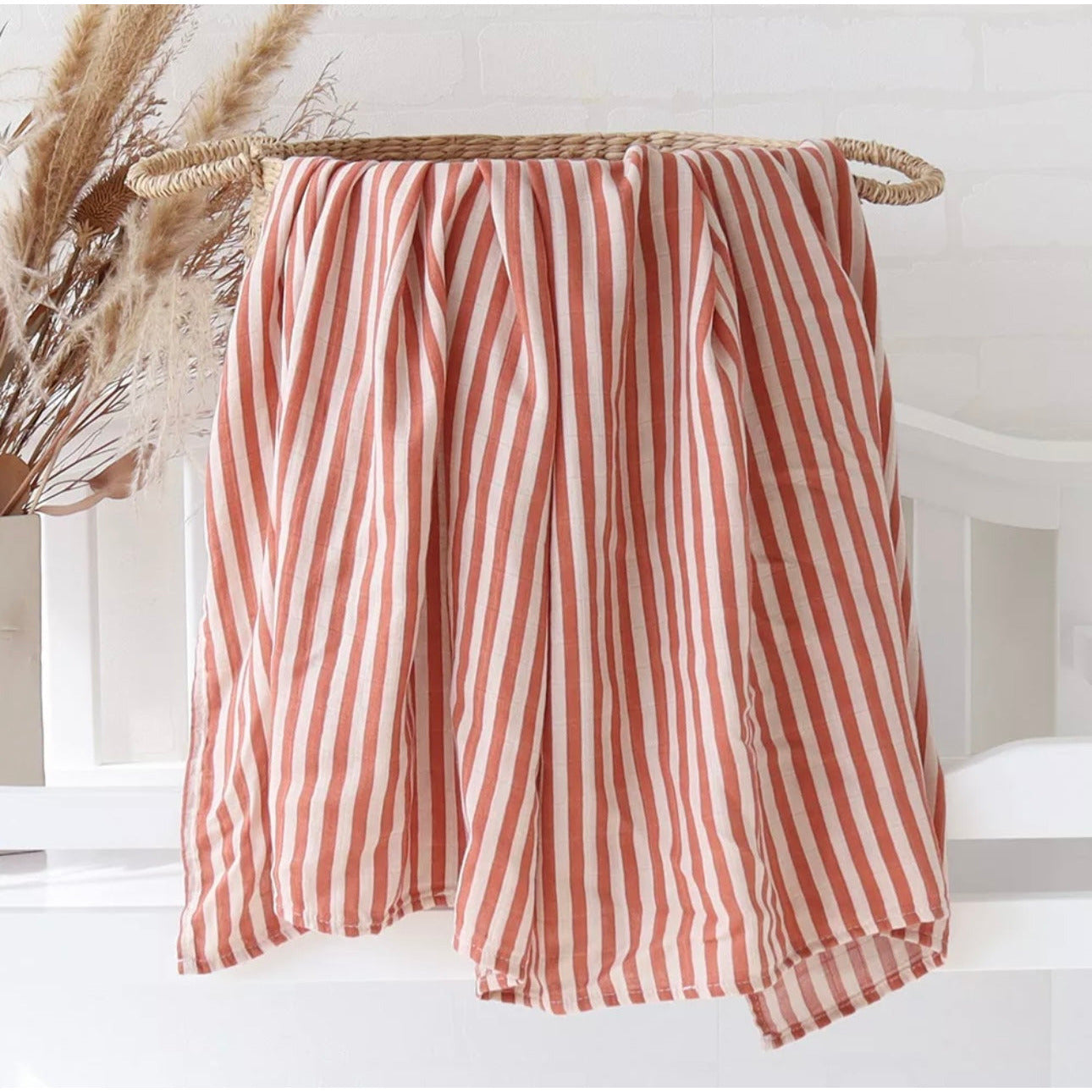 Organic Bamboo Muslin Swaddle - Clay Stripes