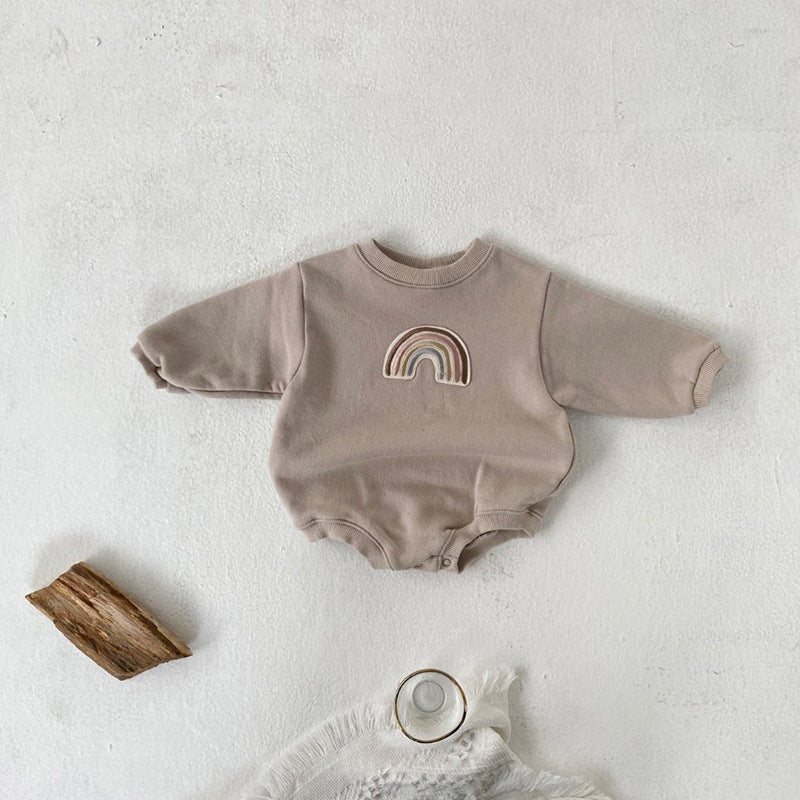 Cozy Rainbow Embroidered Cotton Baby Romper