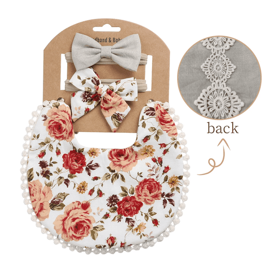 Rosy Elegance Bib & Bow Set